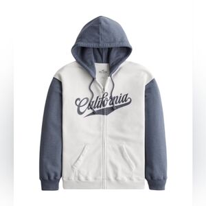 Hollister Co. Oversized Zip-Up Hoodie Womens Size Small - Blue & White
